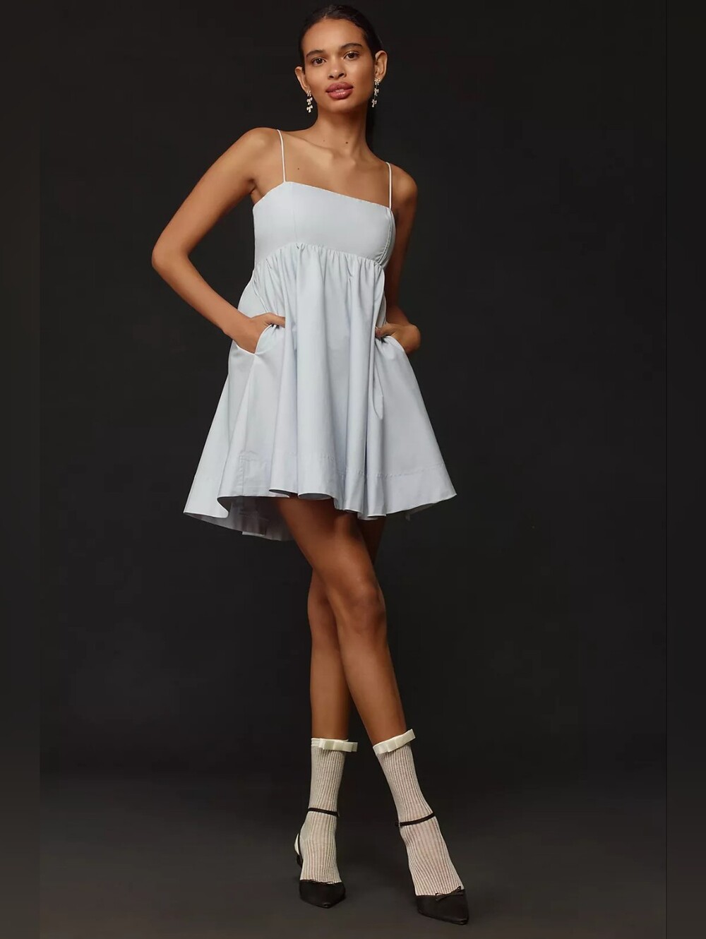 Anthropologie Maeve Babydoll Mini Dress Square-Neck Sz S Light Blue